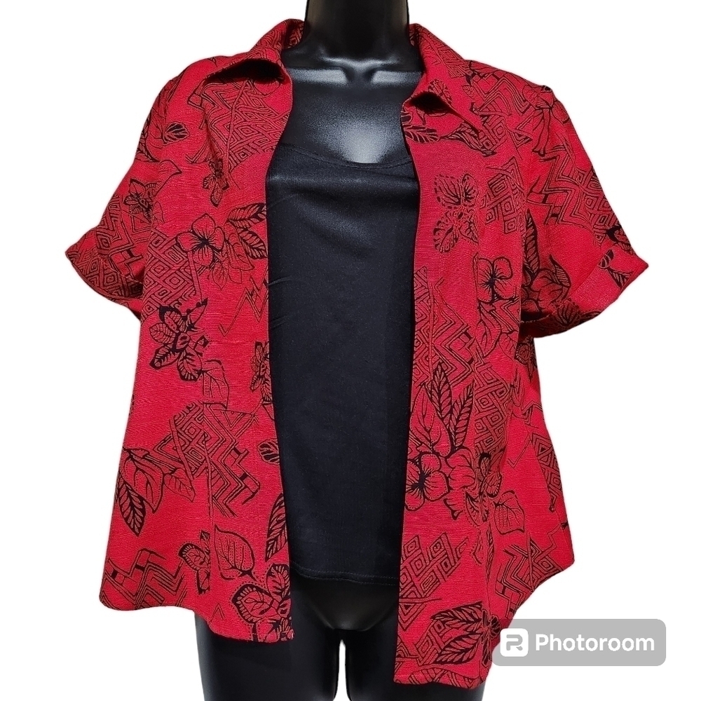 Dressbarn Red Hawaiian Floral Blouse with attached Cami Size M